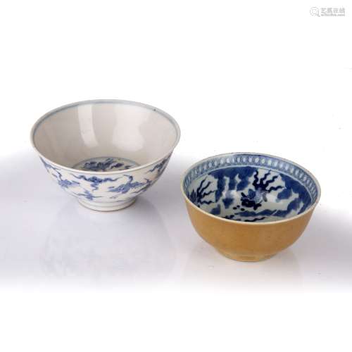 Two porcelain bowls Chinese including a cafe au lait bowl wi...