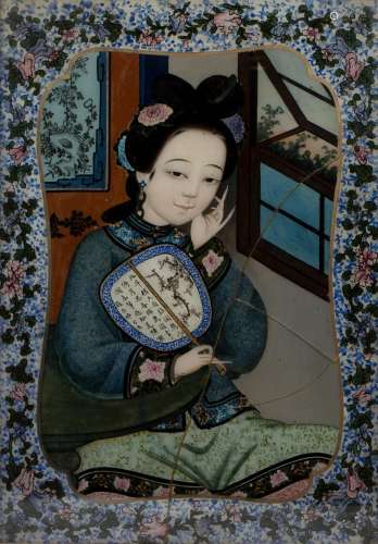 Export reverse painting on glass Chinese, circa 1858 depicti...