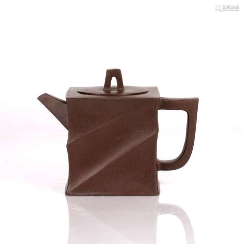 Yixing teapot Chinese with moulded design to the exterior an...