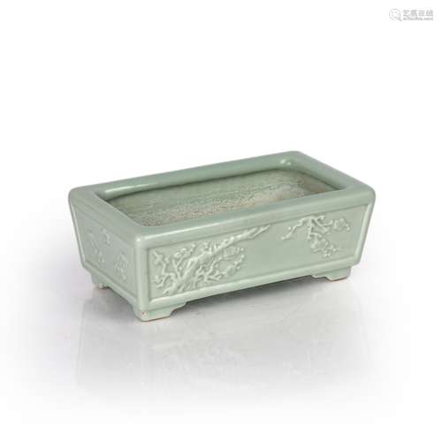 Celadon rectangular jardiniere Chinese each side with moulde...