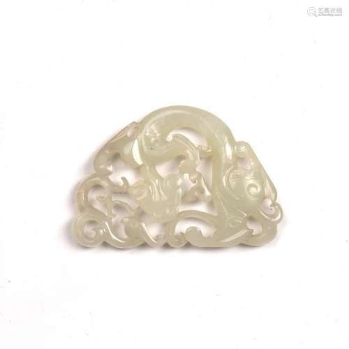 White jade semi-circular plaque Chinese, 18th Century pierce...