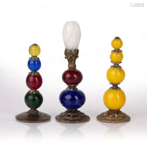 Three Mandarin hat finials Chinese each with coloured glass ...