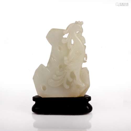 White jade carving Chinese, 18th Century depicting a phoenix...