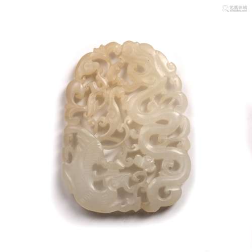 Carved and pierced white jade plaque Chinese, 18th Century o...