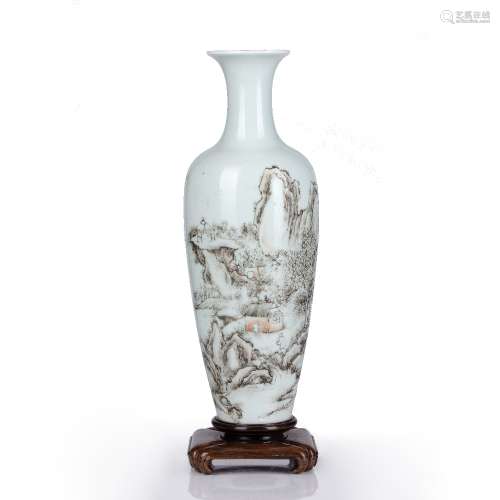 Famille rose and grisaille 'Landscape vase' Chinese, Republi...