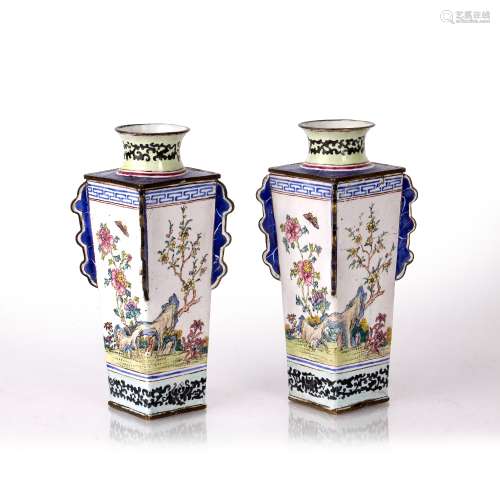 Pair of Canton enamel vases Chinese decorated to the body in...