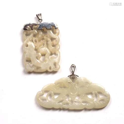 White jade pendant Chinese, 19th Century carved as an open w...