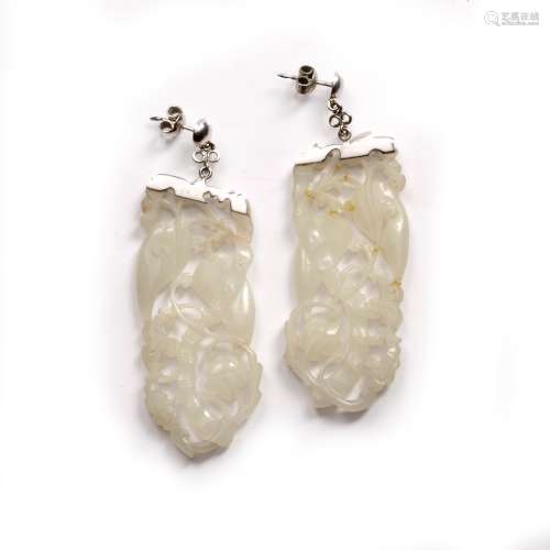 Pair of white jade plaques Chinese, 19th Century finely pier...