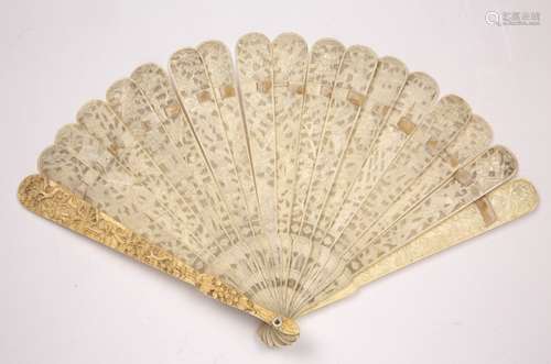 Canton ivory brise fan Chinese, 19th Century carved with fig...