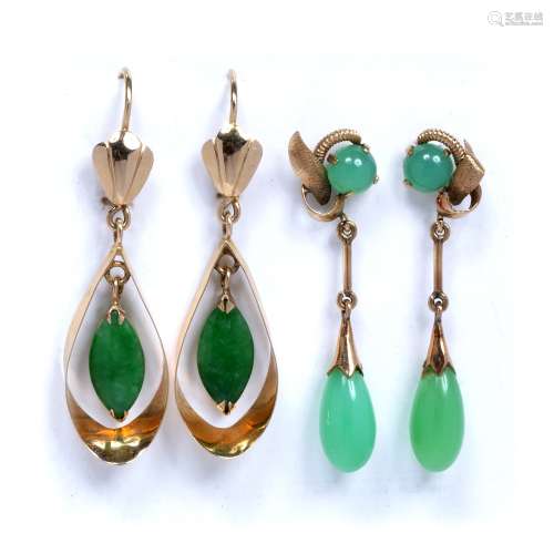 Two pairs of jadeite earrings Chinese, 20th Century all with...