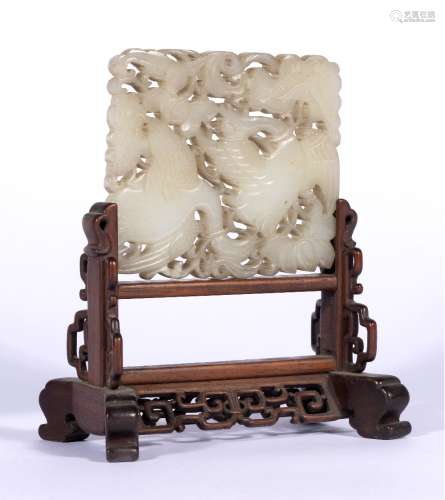 White jade plaque Chinese, 18th Century pierced and carved w...