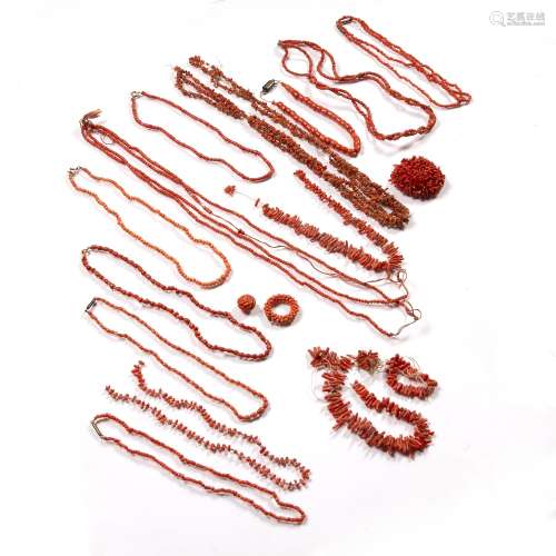Collection of coral comprising of necklaces, brooches and br...