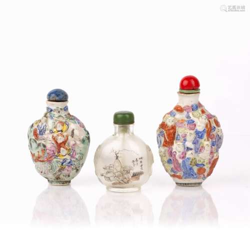 Collection of three snuff bottles Chinese to include two wit...