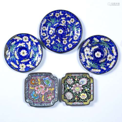 Three Canton enamel dishes Chinese, 19th Century decorated i...