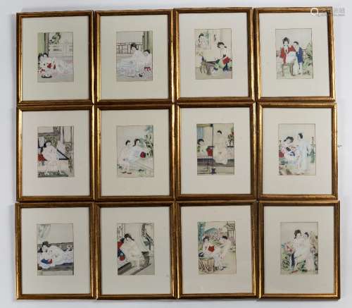 Set of twelve erotic prints Chinese each set in different la...