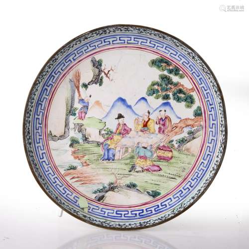 Painted enamel dish Chinese, 19th Century the dish decorated...