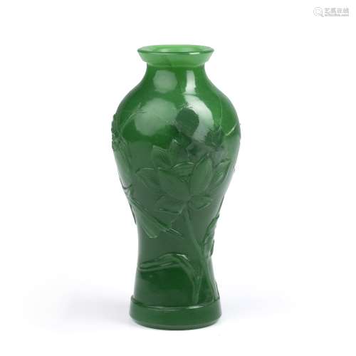 Green Beijing glass vase Chinese, 19th Century cut with flow...