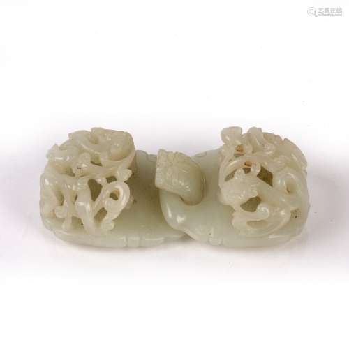 Fine pale white jade two piece buckle Chinese, Qianlong peri...