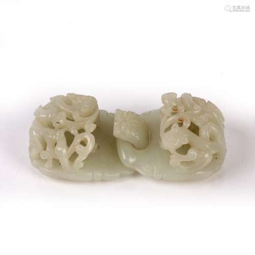 Fine pale white jade two piece buckle Chinese, Qianlong peri...