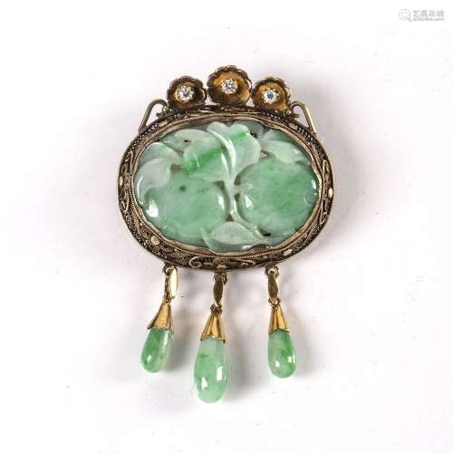 Jade enamel brooch Chinese with a central inset jade plaque ...