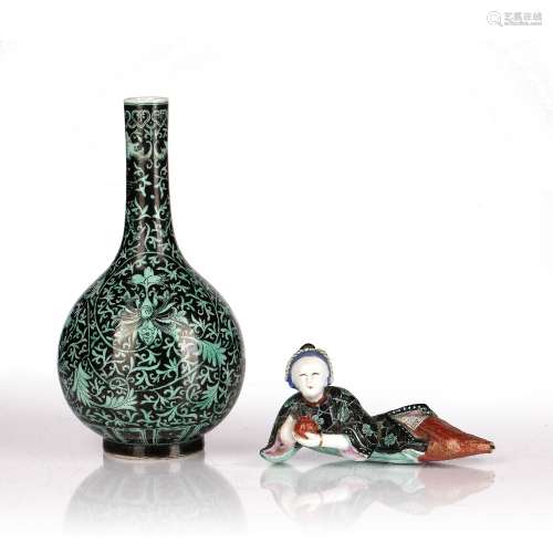 Famille noir bottle vase Chinese decorated with foliate scro...
