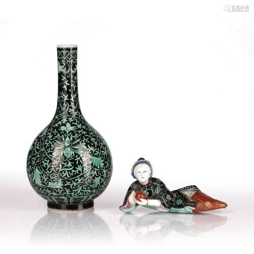 Famille noir bottle vase Chinese decorated with foliate scro...