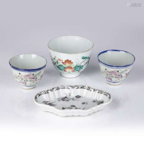 Pair of teabowls Chinese, 19th Century to include two childr...