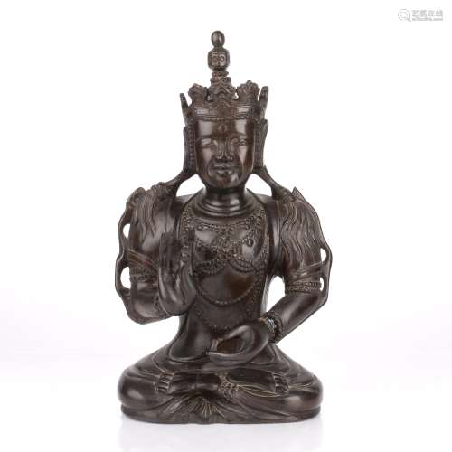 Carved hardwood figure of a dignitary Chinese dressed in for...