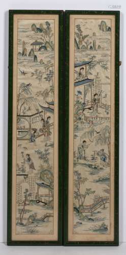 Pair of Chinese embroidered silk sleeve panels late 19th Cen...