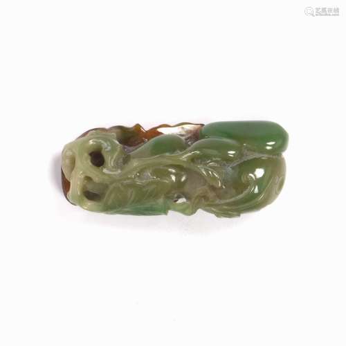 Spinach jade pendant Chinese depicting flowering double gour...