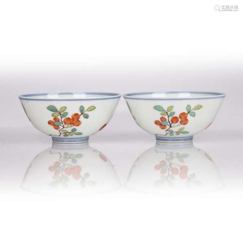 Pair of famille rose bowls Chinese, Daoguang mark and period...