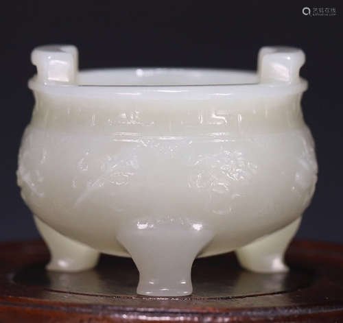 HETIAN JADE CARVED DOUBLE EAR CENSER