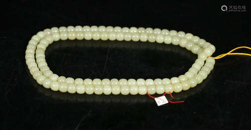 HETIAN YELLOW JADE STRING NECKLACE WITH 108 BEADS