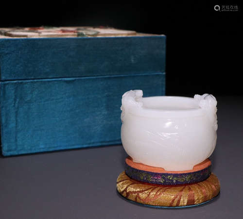 HETIAN WHITE JADE CARVED CENSER