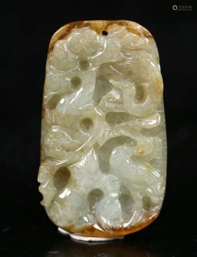 JADEITE CARVED CRANE PATTERN TABLET