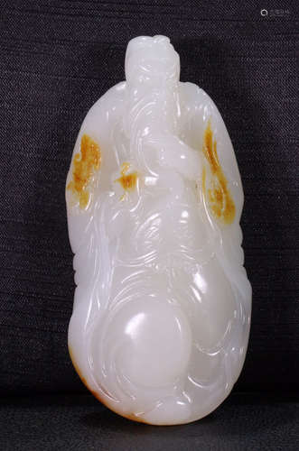 XINJIANG HETIAN JADE CARVED GUANGONG PENDANT