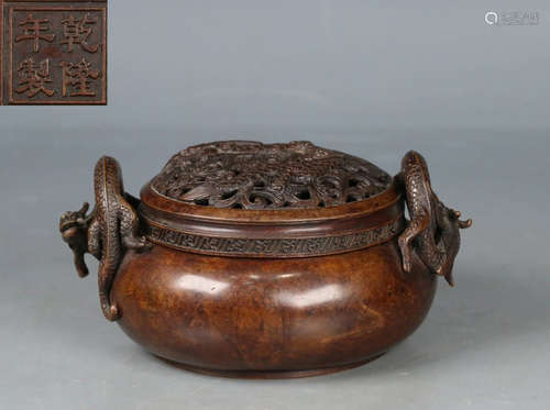 COPPER CAST DRAGON EARS CENSER