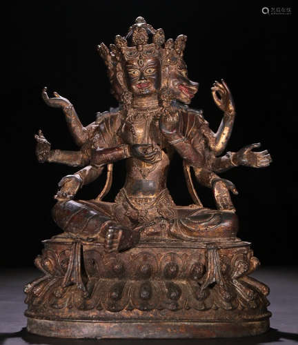 GILT LACQUER BRONZE CAST GUANYIN BUDDHA STATUE