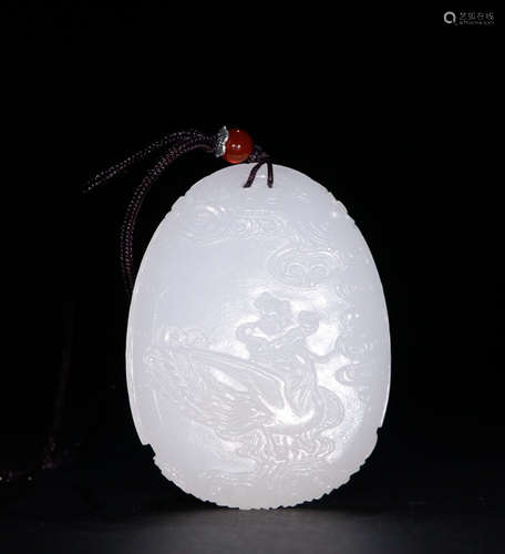 HETIAN JADE SEED CARVED RUYI PENDANT