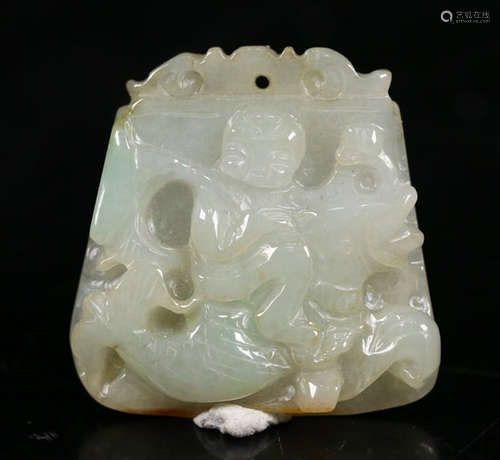 JADEITE CARVED FIGURE PATTERN TABLET