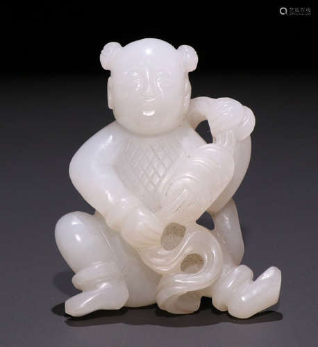 HETIAN JADE SEED CARVED FUGURE PENDANT