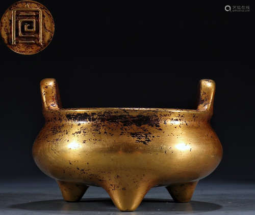 GILT BRONZE CAST TRIPOD CENSER