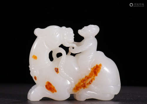 HETIAN JADE SEED CARVED FIGURE&CAMEL PENDANT