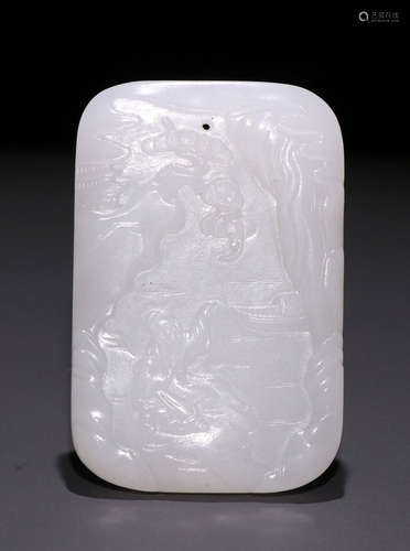 HETIAN JADE SEED CARVED LANDSCAPE PATTERN TABLET