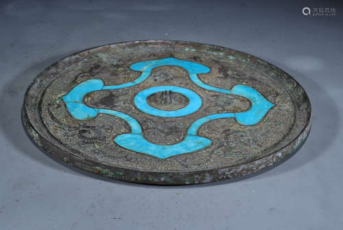 COPPER WITH TURQUOISE DRAGON PATTERN MIRROR