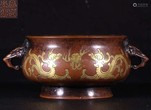 GILT BRONZE CAST DOUBLE EAR CENSER