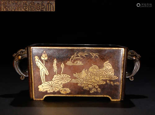 GILT BRONZE CAST MANDARIN DUCK PATTERN CENSER