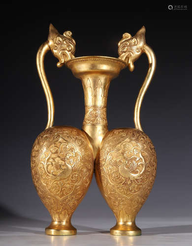 GILT BRONZE CAST DRAGON&PHOENIX PATTERN VESSEL