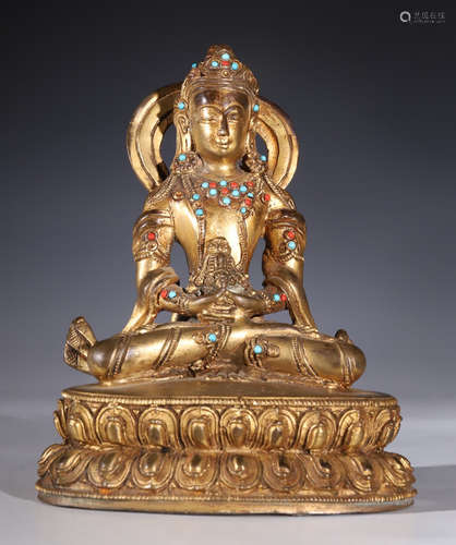 TIBETAN GILT BRONZE CAST GUANYIN BUDDHA STATUE