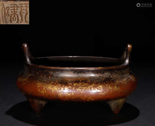 GOLD INLAID BRONZE CAST CENSER